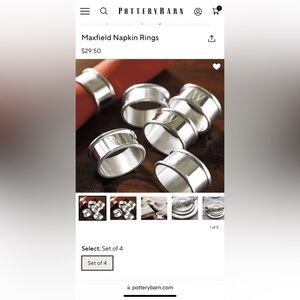 NWT Pottery Barn Maxfield napkin rings